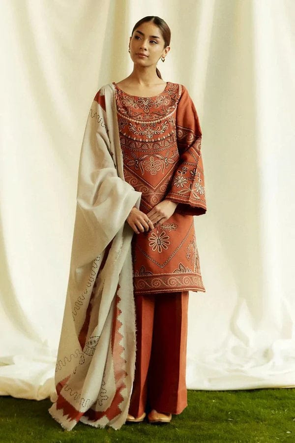Baroque - 3PC EMBROIDERED LAWN SUIT PRINTED DUPPATA