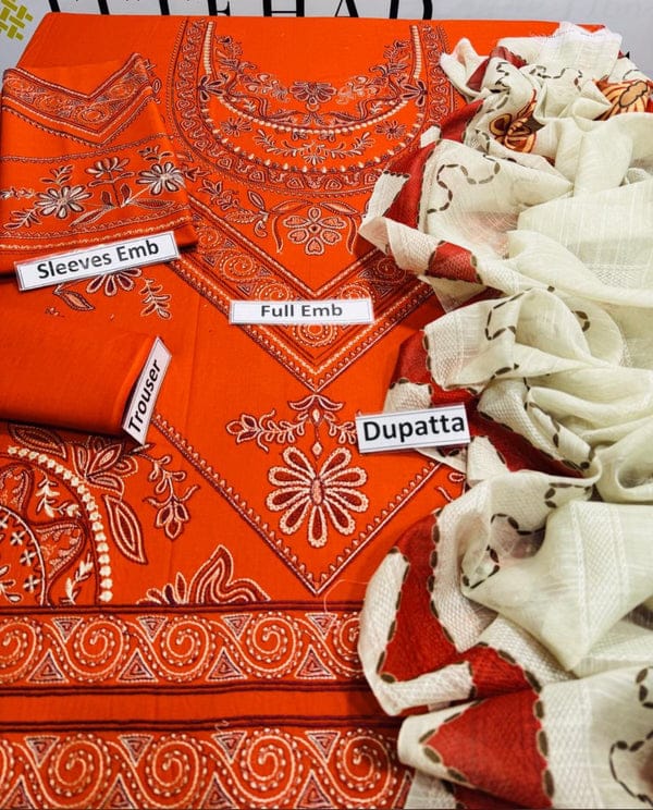 Baroque - 3PC EMBROIDERED LAWN SUIT PRINTED DUPPATA
